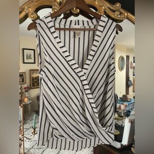 Daytrip Wrap Style Sleeveless Black and White Striped Shirt
